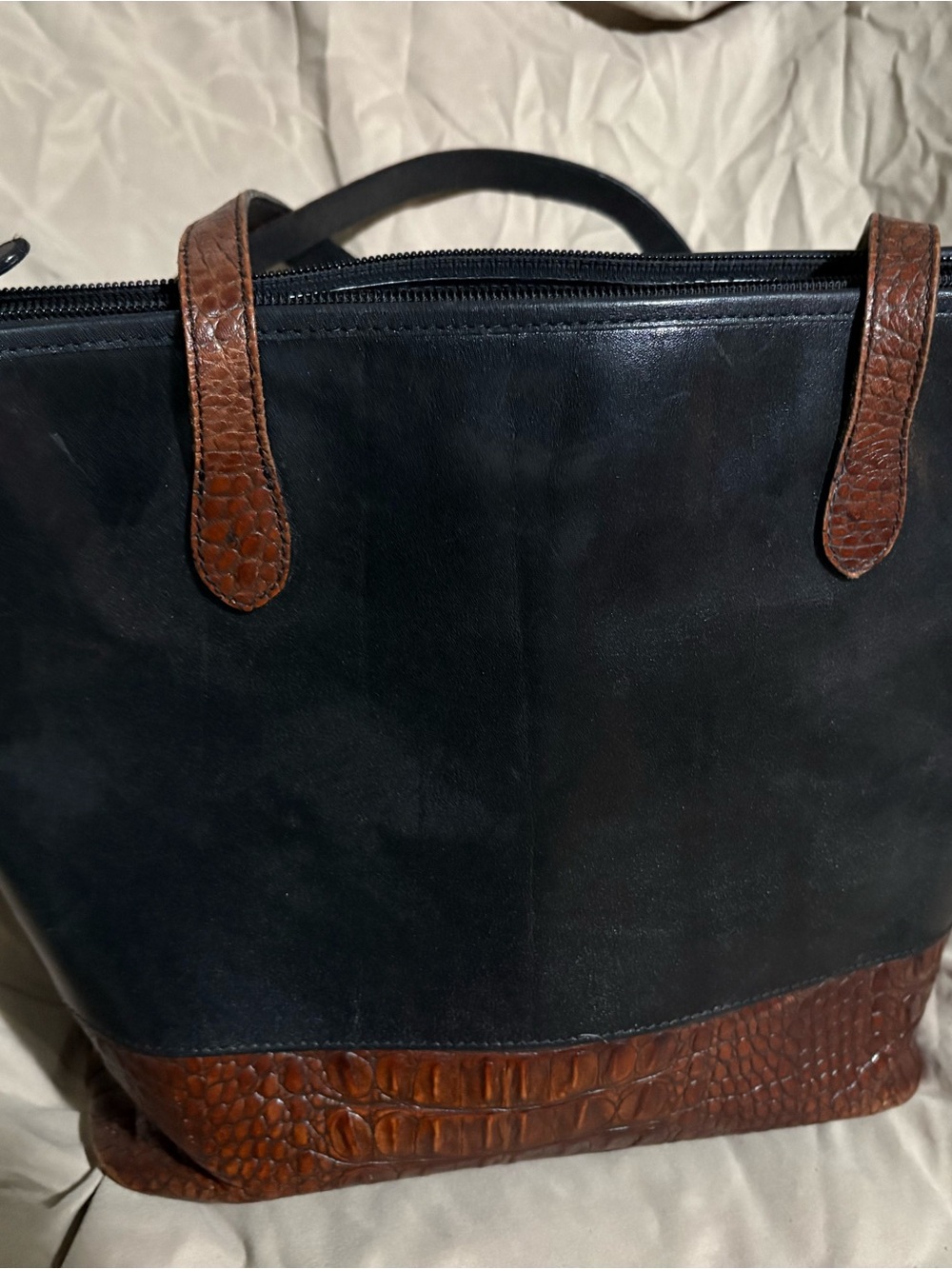 Brahmin Black and Brown Croc-Accent Leather Tote for Women